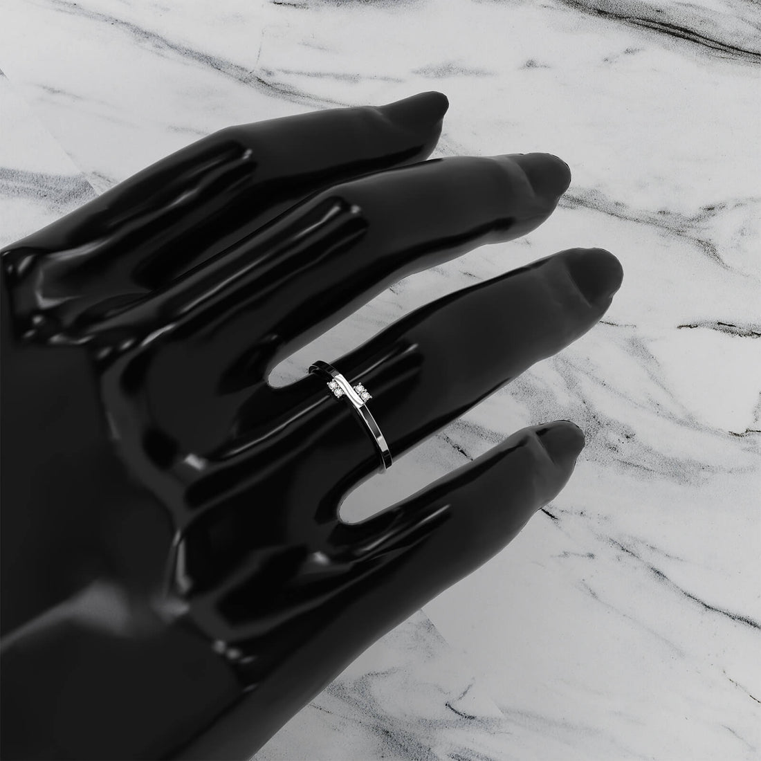 Stackable 4 Stone Round Lab Diamond Swirl Wedding Ring 0.03ctw.