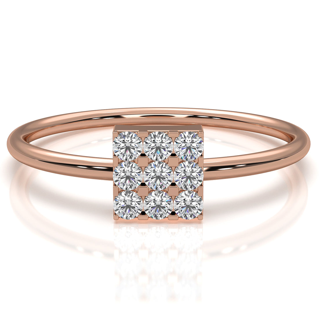 Sleek & Slim Square Shape Round Cut Lab Diamond Fashion Ring 0.17ctw.