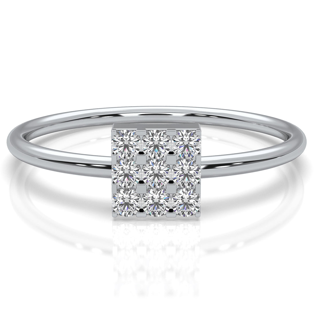 Sleek & Slim Square Shape Round Cut Lab Diamond Fashion Ring 0.17ctw.