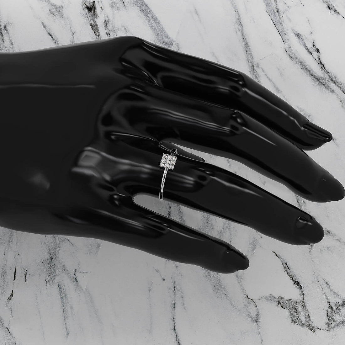 Sleek & Slim Square Shape Round Cut Lab Diamond Fashion Ring 0.17ctw.