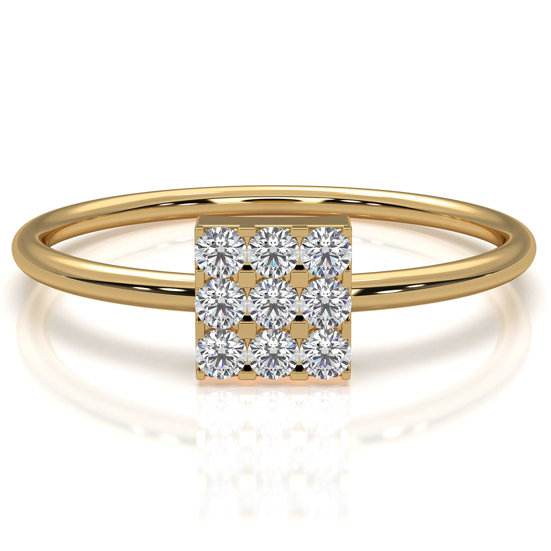 Sleek & Slim Square Shape Round Cut Lab Diamond Fashion Ring 0.17ctw.