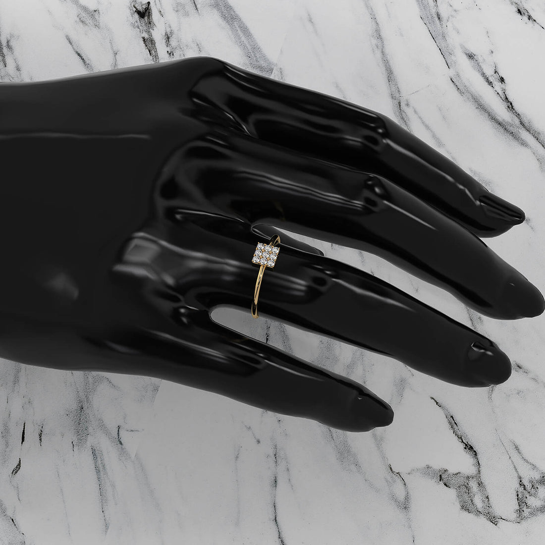 Sleek & Slim Square Shape Round Cut Lab Diamond Fashion Ring 0.17ctw.