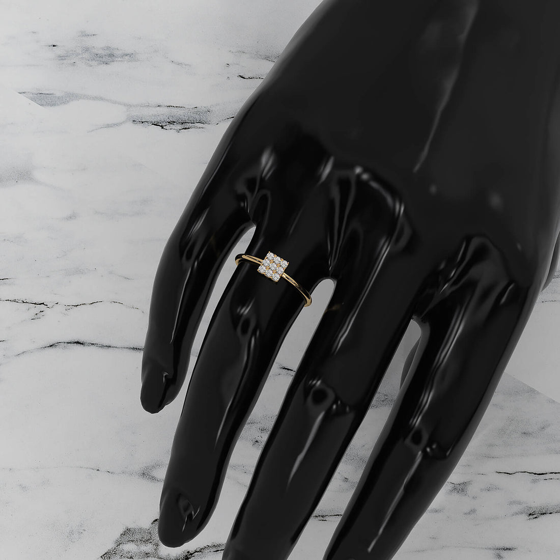 Sleek & Slim Square Shape Round Cut Lab Diamond Fashion Ring 0.17ctw.