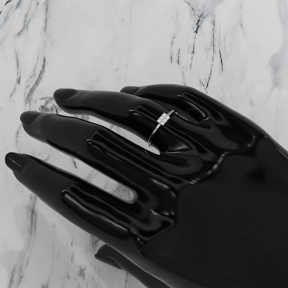 Slim Minimalist Rectangle Shape Lab Diamond Engagement Ring 0.11ctw.