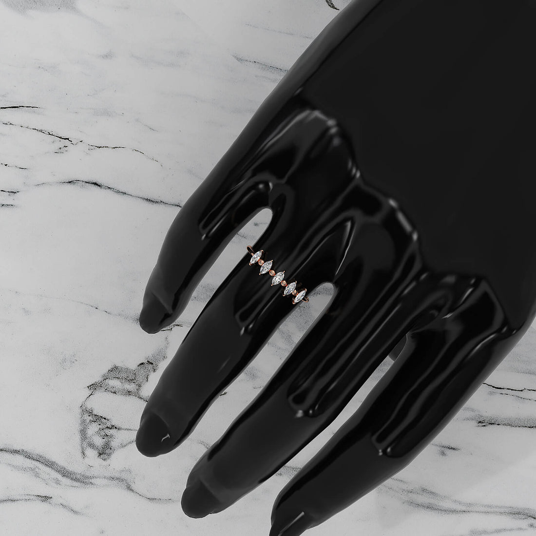 Prong Set Marquise Shape Lab Diamond Designer Ring 0.26ctw.