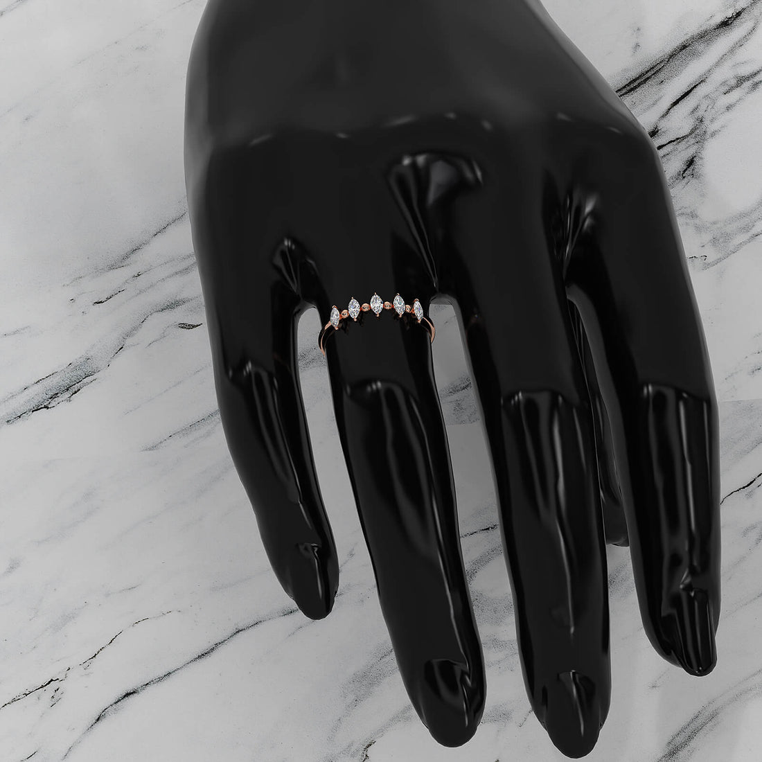 Prong Set Marquise Shape Lab Diamond Designer Ring 0.26ctw.