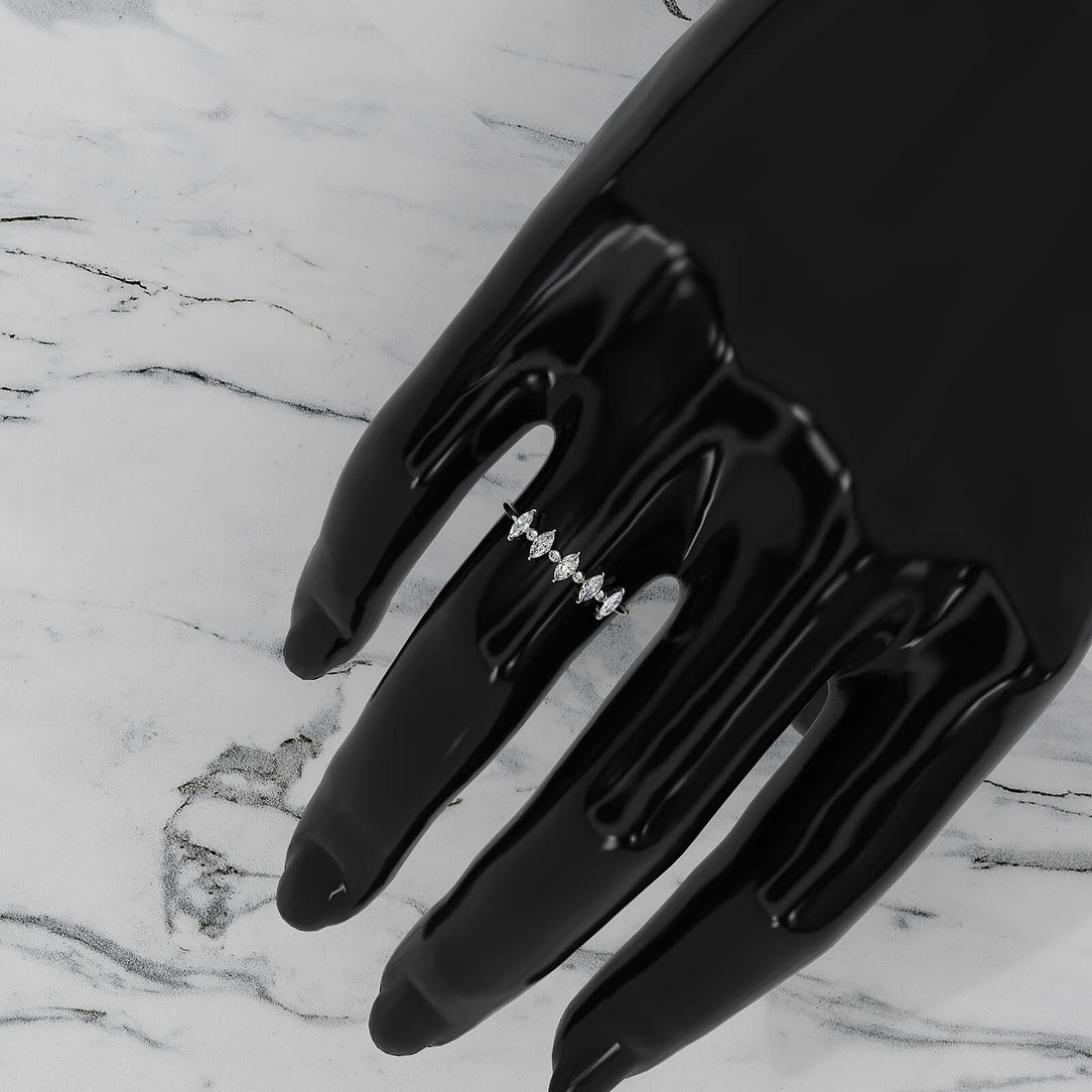 Prong Set Marquise Shape Lab Diamond Designer Ring 0.26ctw.