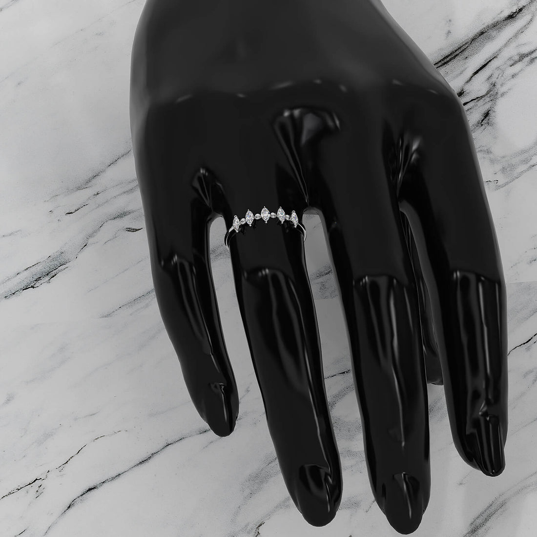 Prong Set Marquise Shape Lab Diamond Designer Ring 0.26ctw.