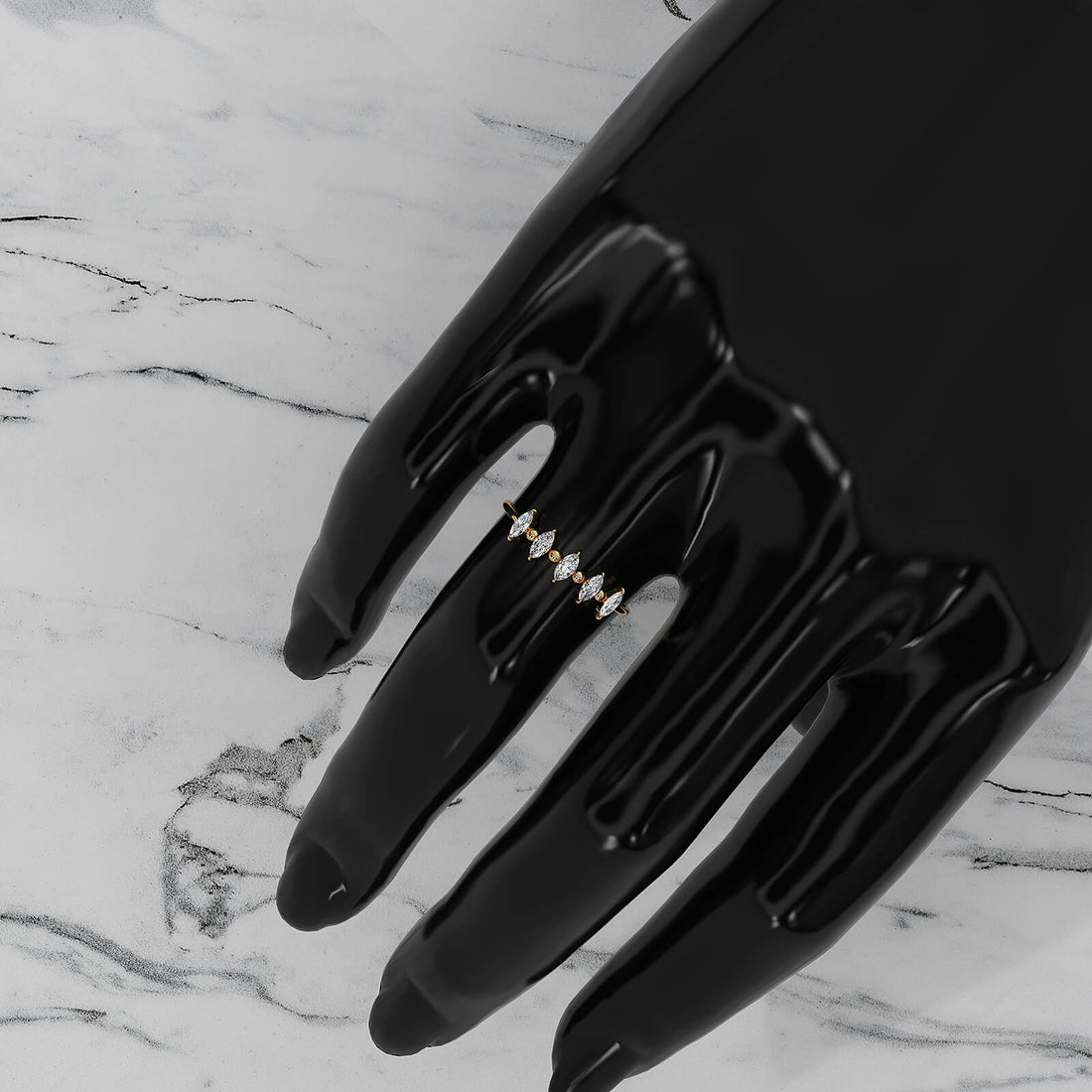 Prong Set Marquise Shape Lab Diamond Designer Ring 0.26ctw.