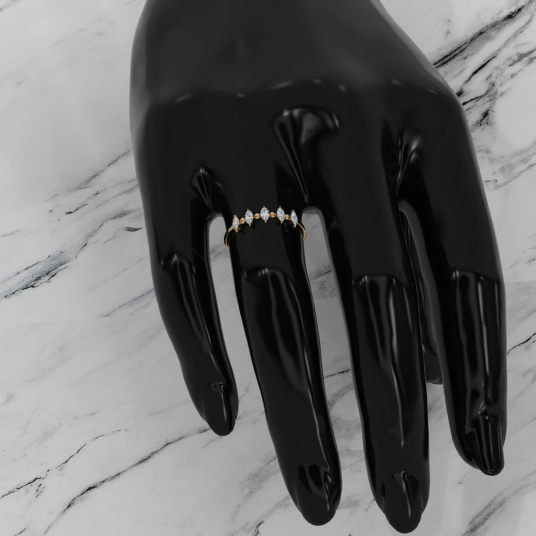 Prong Set Marquise Shape Lab Diamond Designer Ring 0.26ctw.