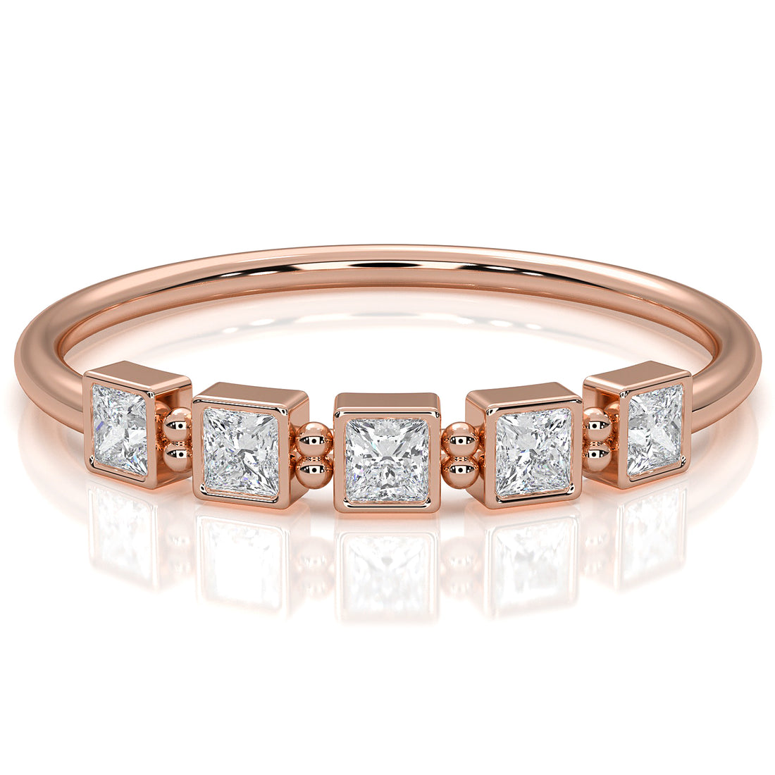 5 Stone Bezel Set Cluster Princess Lab Diamond Fashion Ring 0.23ctw.