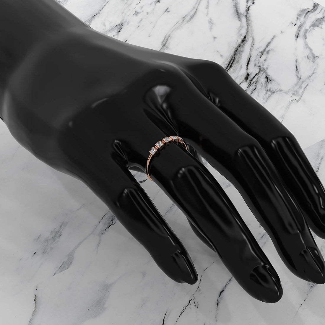 5 Stone Bezel Set Cluster Princess Lab Diamond Fashion Ring 0.23ctw.