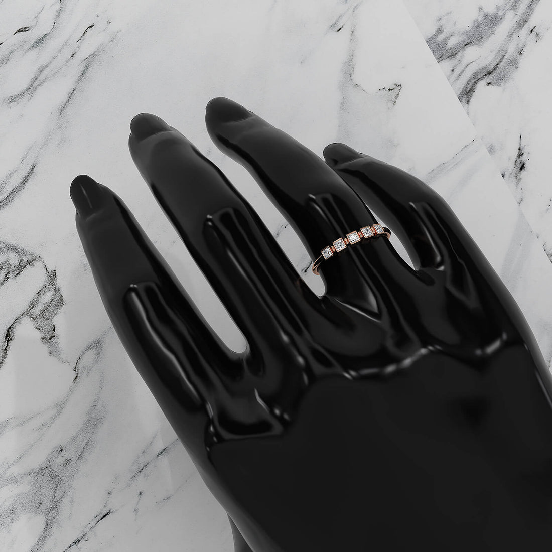 5 Stone Bezel Set Cluster Princess Lab Diamond Fashion Ring 0.23ctw.