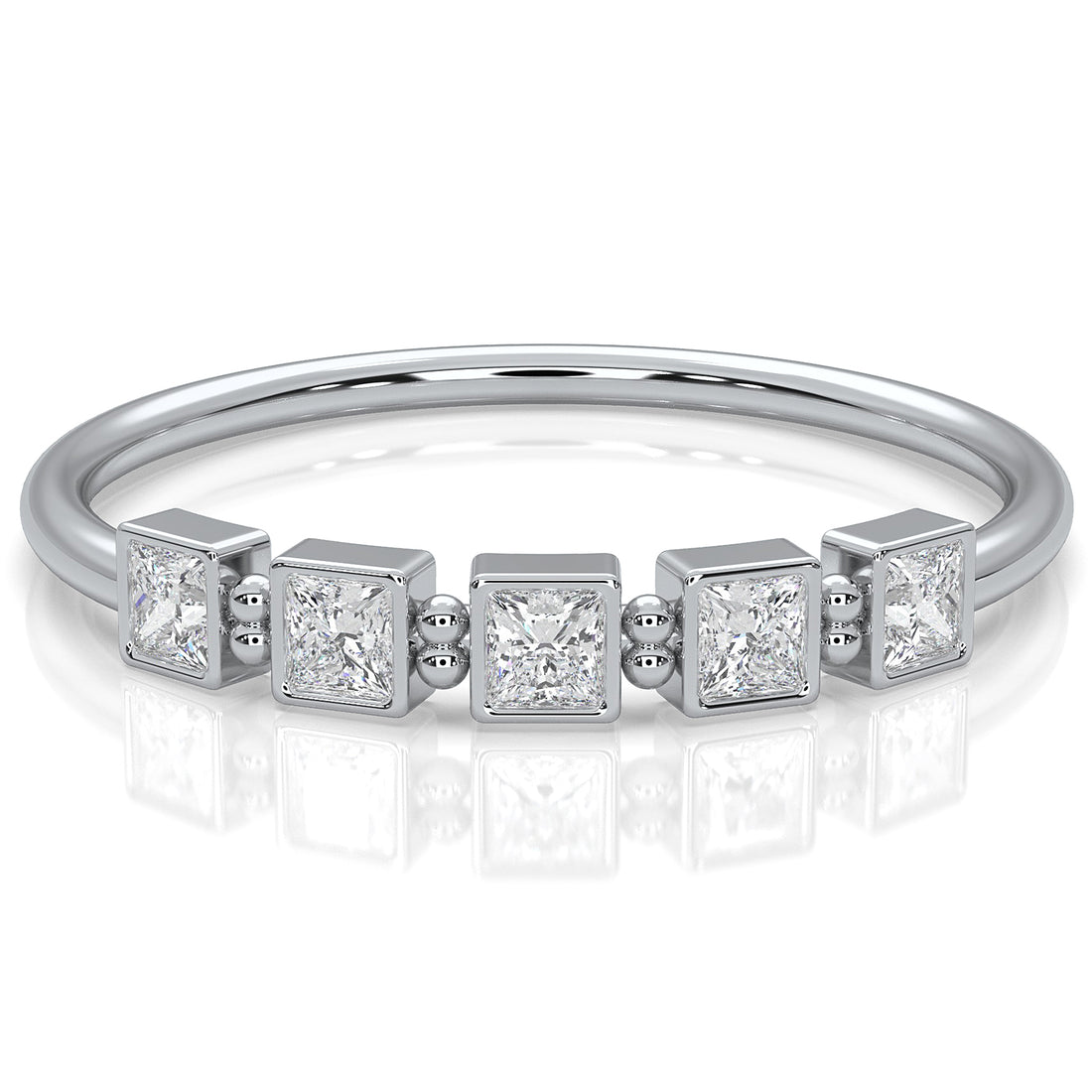 5 Stone Bezel Set Cluster Princess Lab Diamond Fashion Ring 0.23ctw.