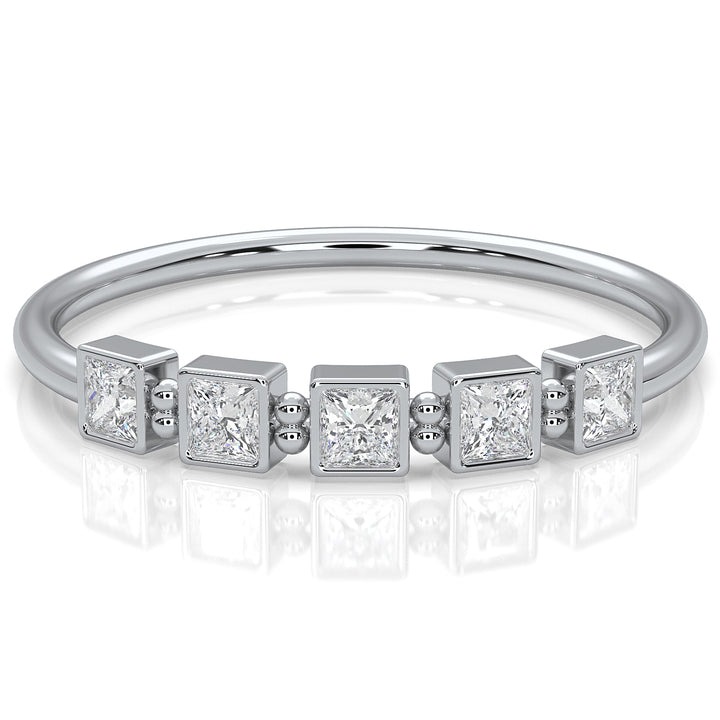 5 Stone Bezel Set Cluster Princess Lab Diamond Fashion Ring 0.23ctw.