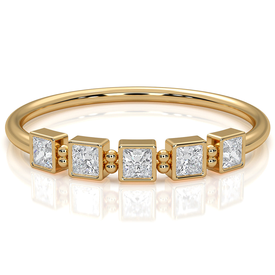 5 Stone Bezel Set Cluster Princess Lab Diamond Fashion Ring 0.23ctw.