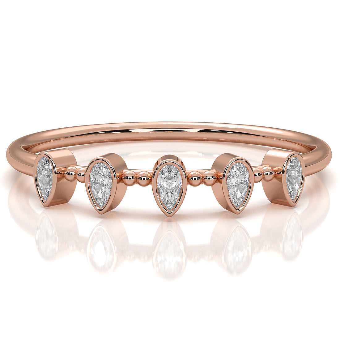 Minimalist 5 Stone Pear Lab Diamond bezel Set Promise Ring 0.08ctw.