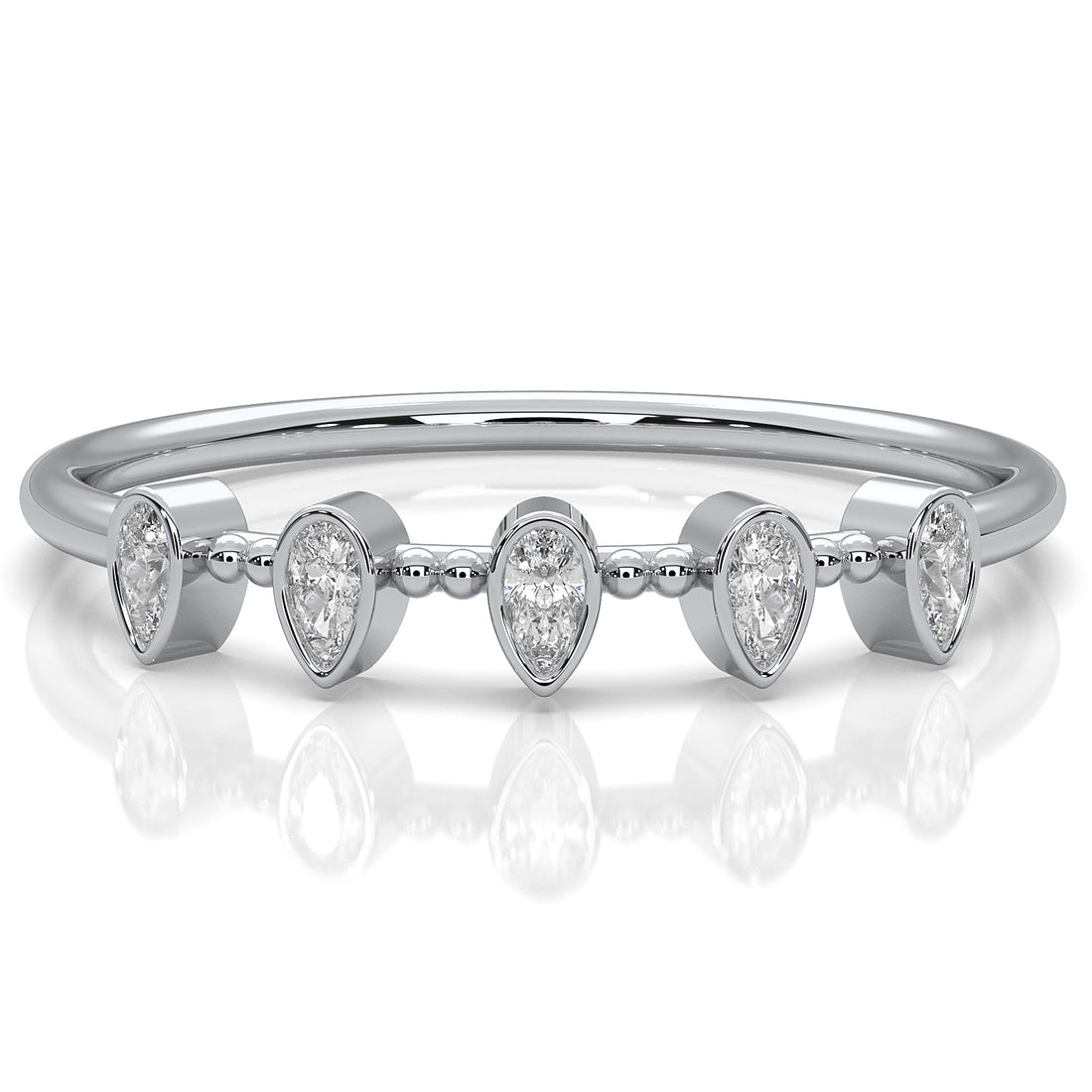 Minimalist 5 Stone Pear Lab Diamond bezel Set Promise Ring 0.08ctw.
