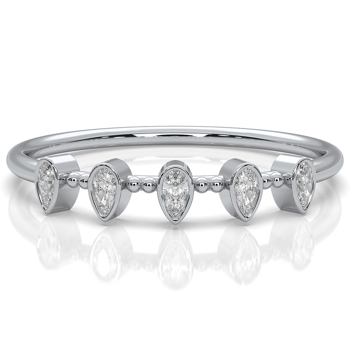 Minimalist 5 Stone Pear Lab Diamond bezel Set Promise Ring 0.08ctw.