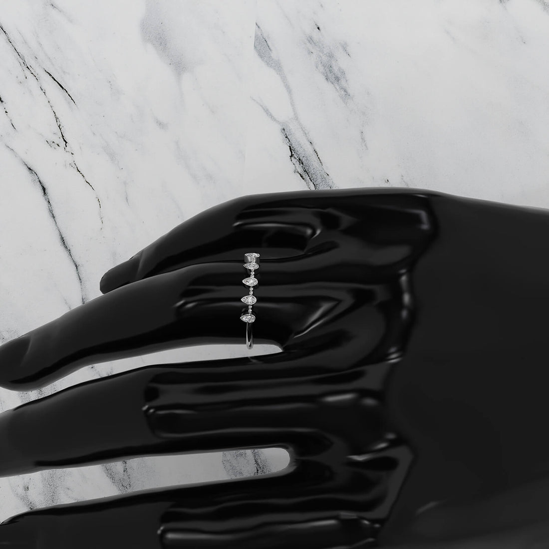 Minimalist 5 Stone Pear Lab Diamond bezel Set Promise Ring 0.08ctw.