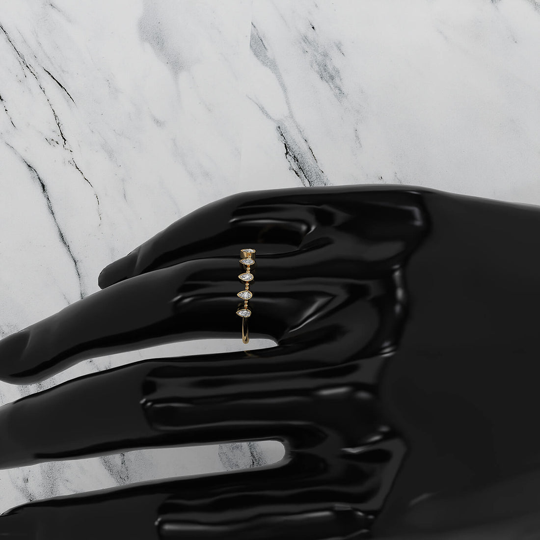 Minimalist 5 Stone Pear Lab Diamond bezel Set Promise Ring 0.08ctw.