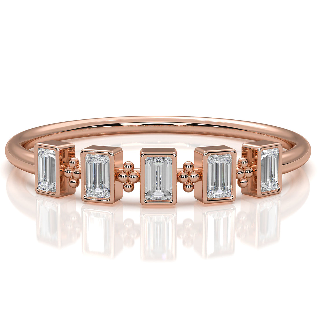 Slim 5 Stone Baguette Lab Diamond Bezel Set Minimalist Fashion Ring 0.19ctw.