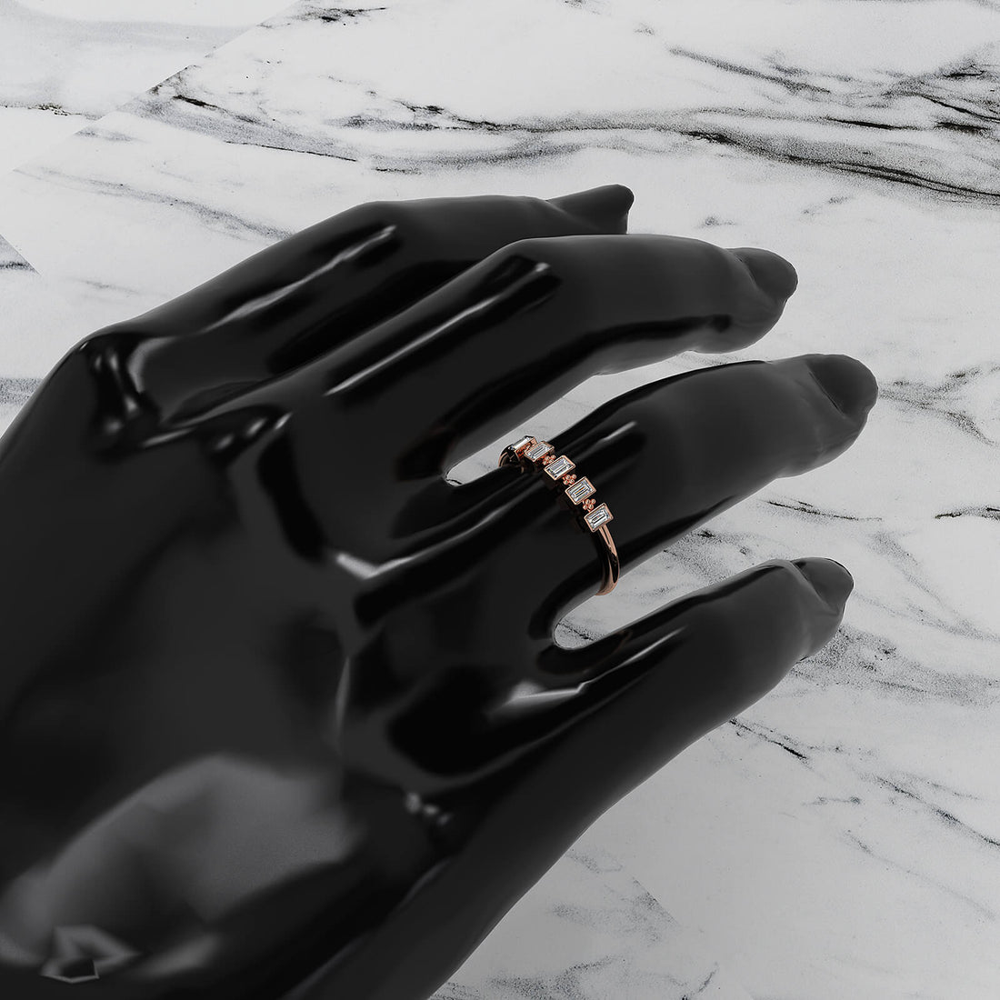 Slim 5 Stone Baguette Lab Diamond Bezel Set Minimalist Fashion Ring 0.19ctw.