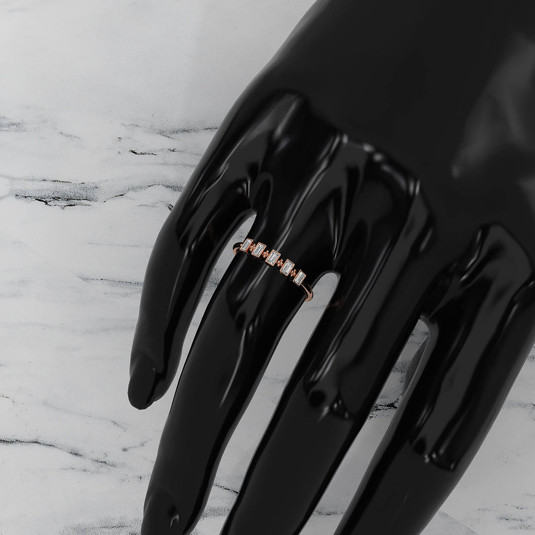 Slim 5 Stone Baguette Lab Diamond Bezel Set Minimalist Fashion Ring 0.19ctw.