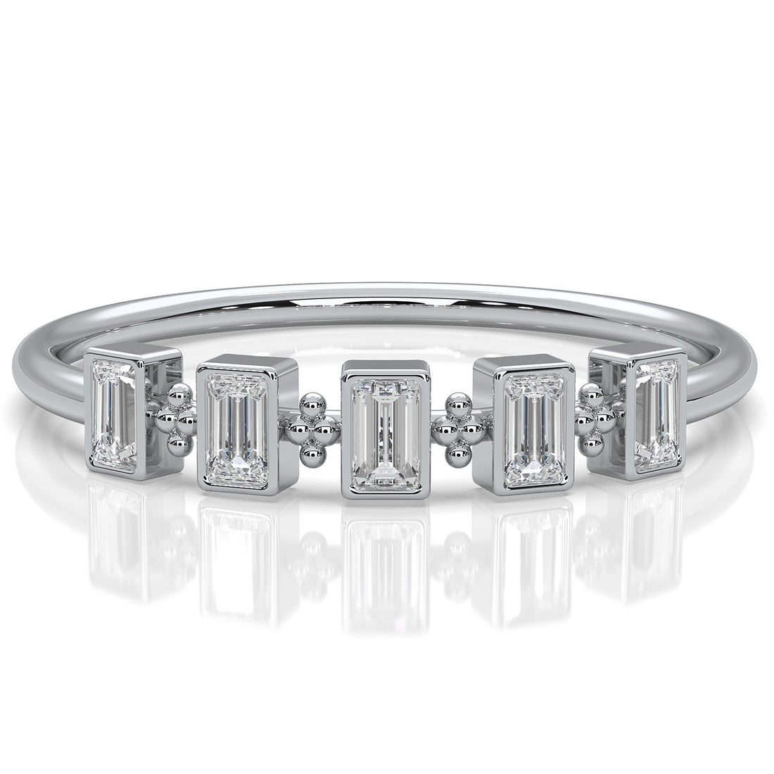 Slim 5 Stone Baguette Lab Diamond Bezel Set Minimalist Fashion Ring 0.19ctw.