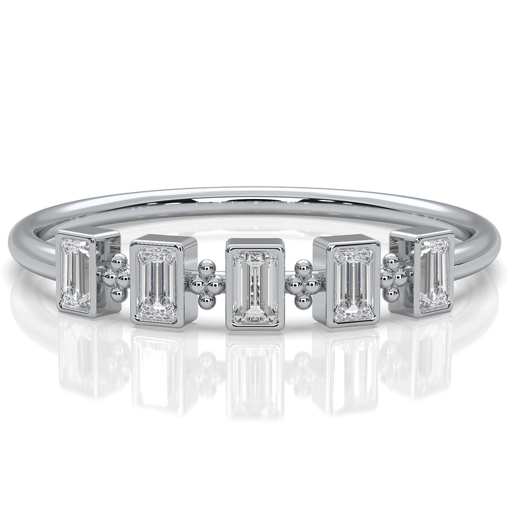 Slim 5 Stone Baguette Lab Diamond Bezel Set Minimalist Fashion Ring 0.19ctw.