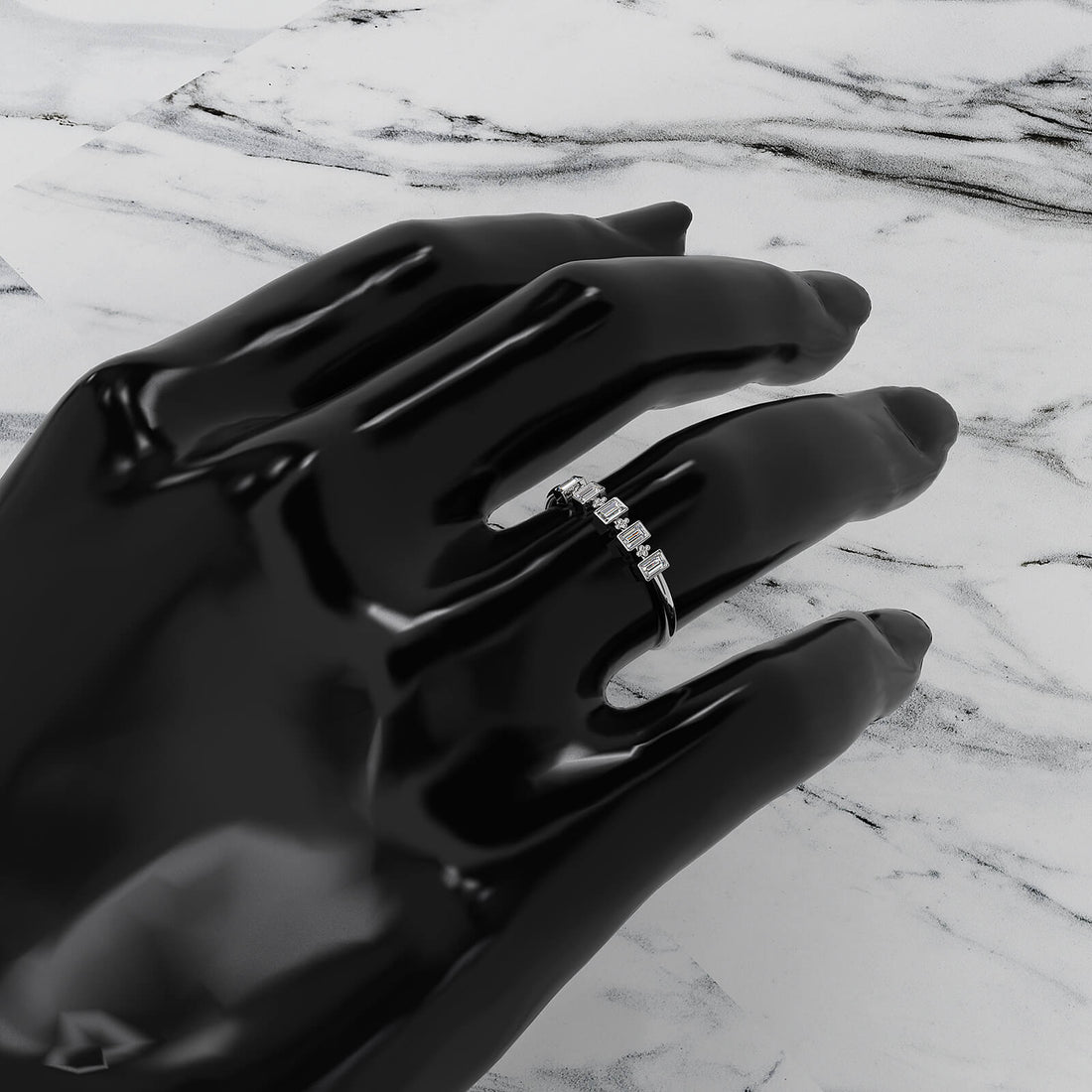 Slim 5 Stone Baguette Lab Diamond Bezel Set Minimalist Fashion Ring 0.19ctw.