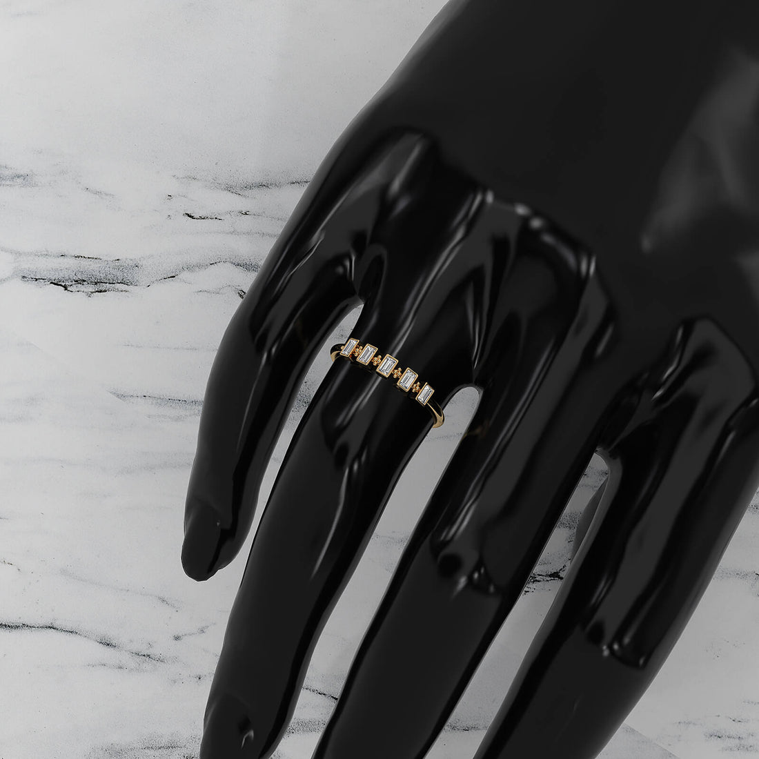 Slim 5 Stone Baguette Lab Diamond Bezel Set Minimalist Fashion Ring 0.19ctw.