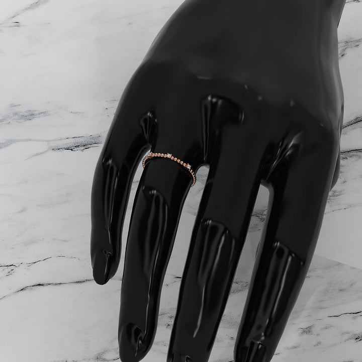 Stackable Round Lab Diamond And Beaded Ball Design Fashion Ring 0.04ctw.