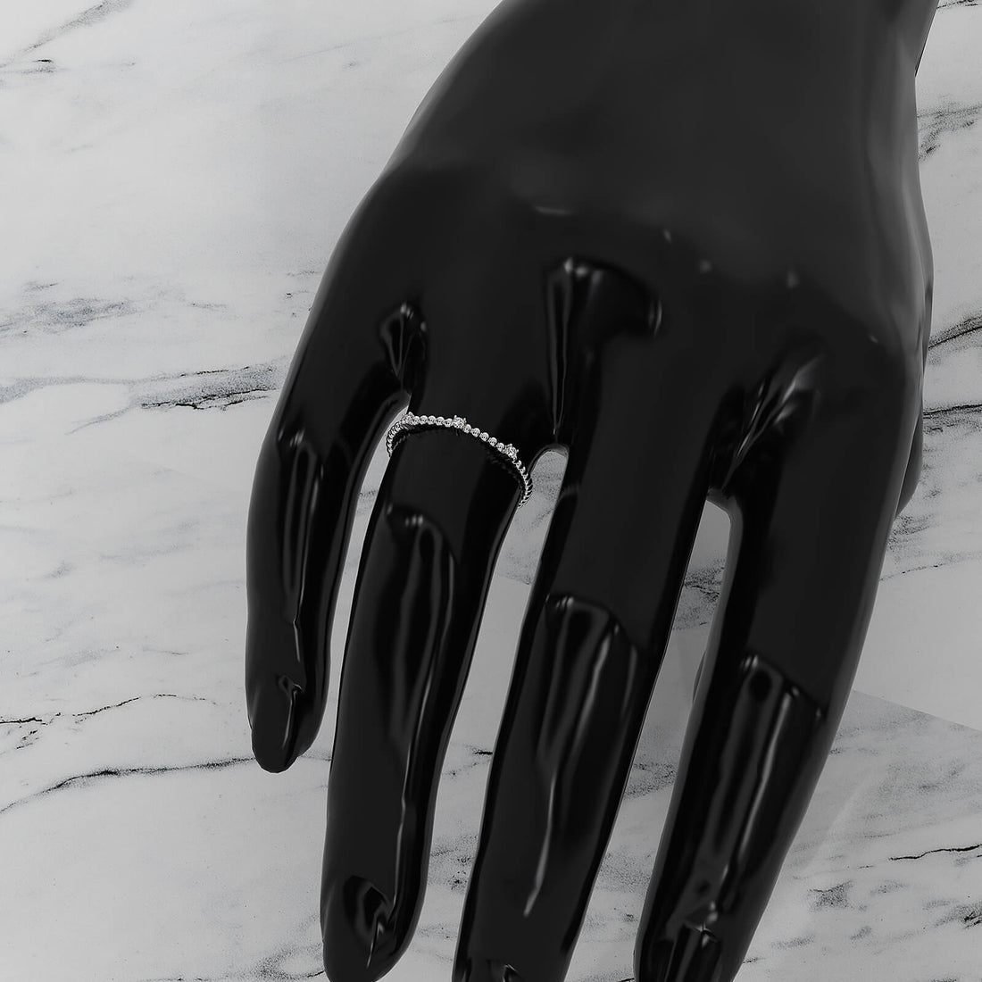 Stackable Round Lab Diamond And Beaded Ball Design Fashion Ring 0.04ctw.