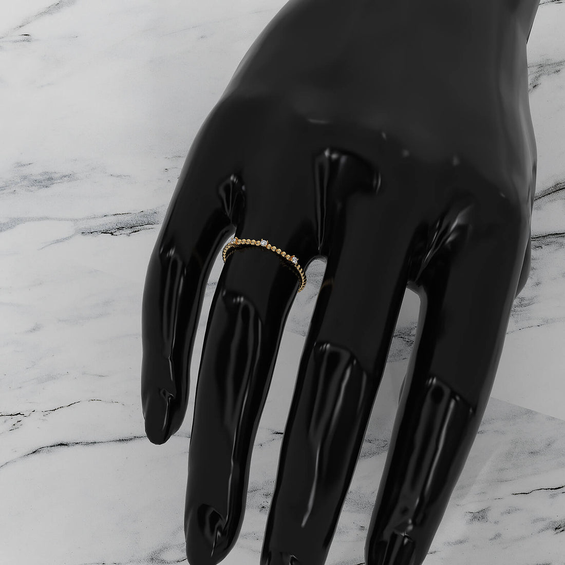 Stackable Round Lab Diamond And Beaded Ball Design Fashion Ring 0.04ctw.