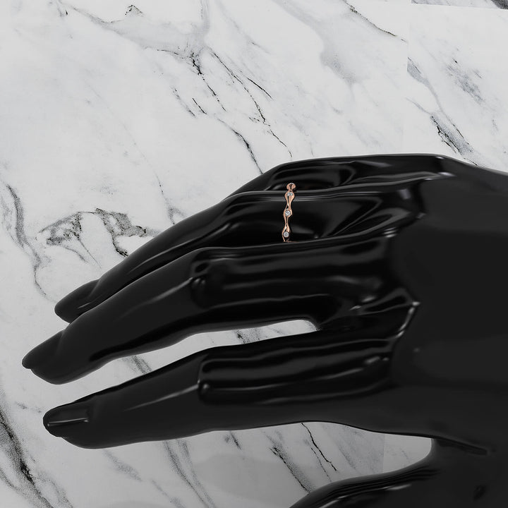 Delicate Bamboo Round Lab Diamond Bezel Set Wedding Ring 0.04ctw.