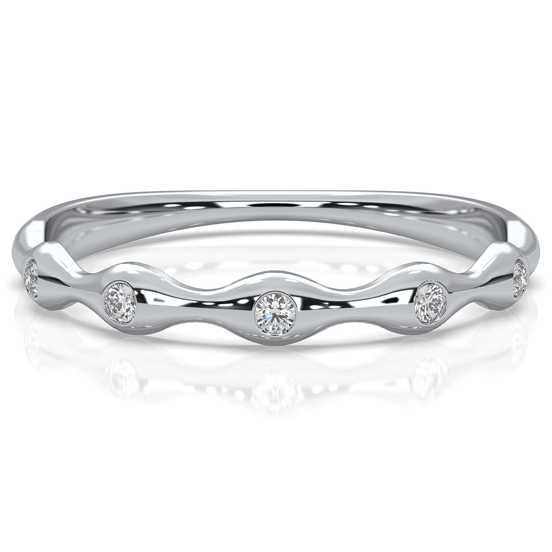 Delicate Bamboo Round Lab Diamond Bezel Set Wedding Ring 0.04ctw.