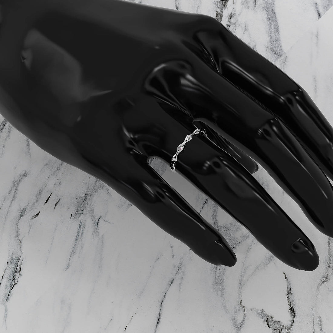 Delicate Bamboo Round Lab Diamond Bezel Set Wedding Ring 0.04ctw.