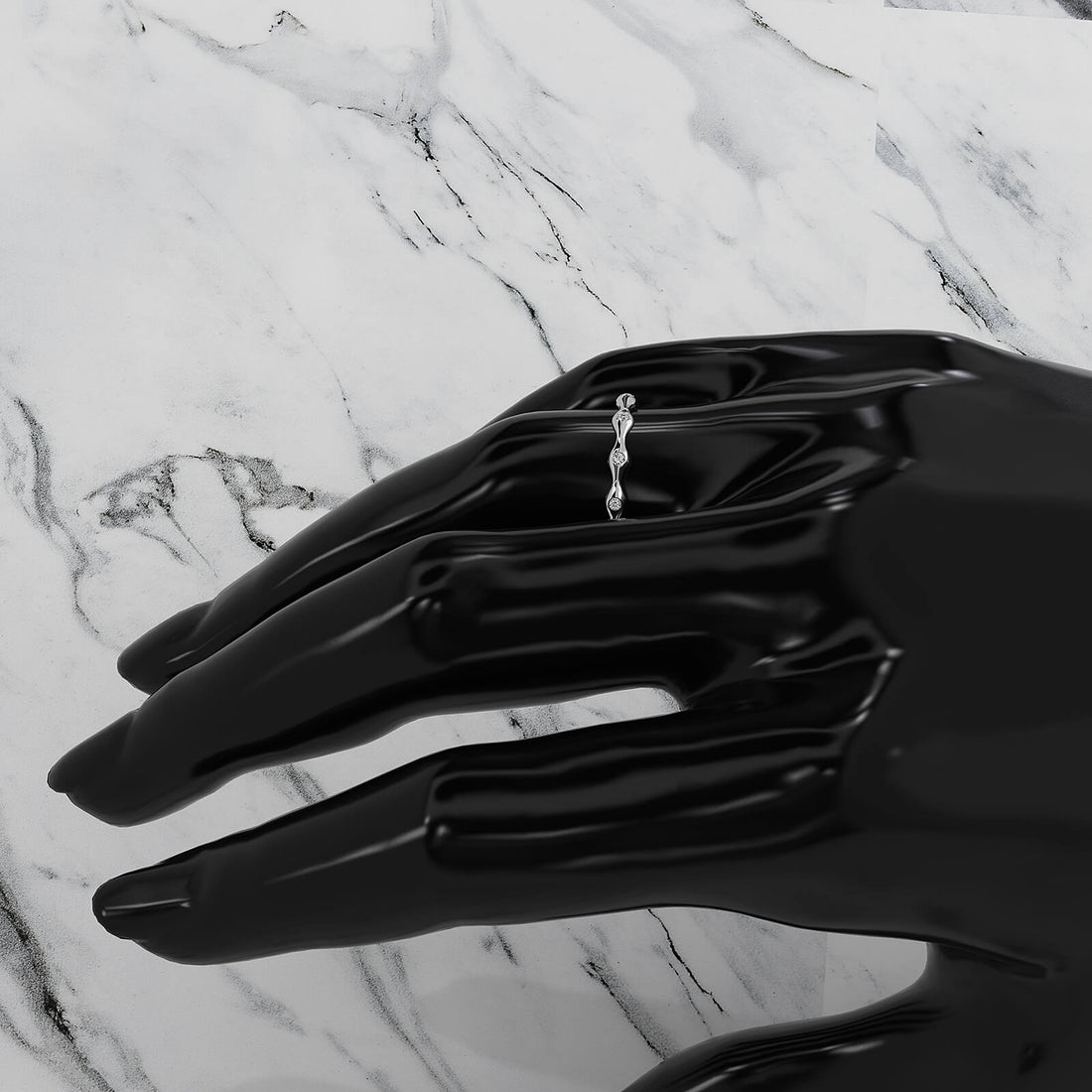 Delicate Bamboo Round Lab Diamond Bezel Set Wedding Ring 0.04ctw.