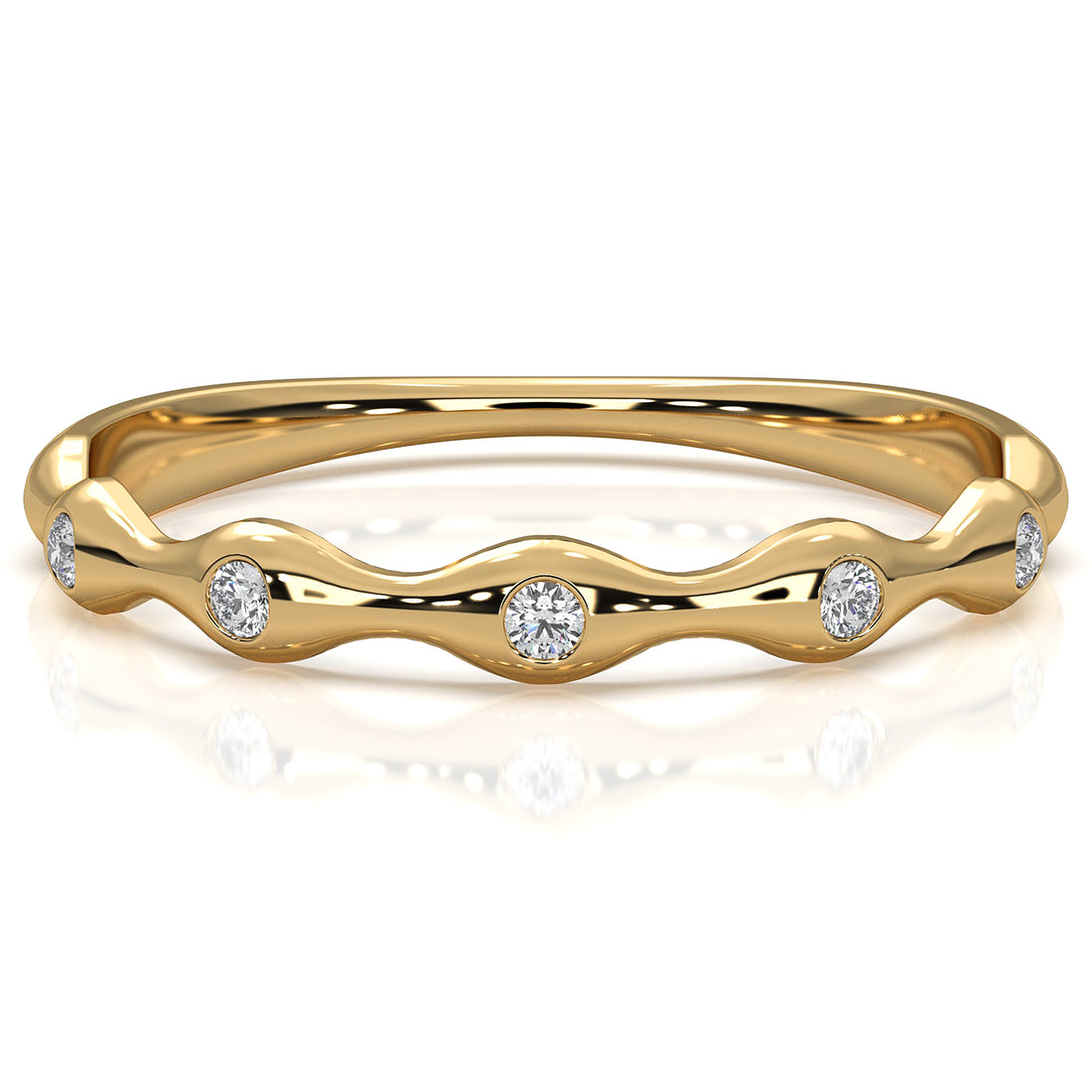 Delicate Bamboo Round Lab Diamond Bezel Set Wedding Ring 0.04ctw.