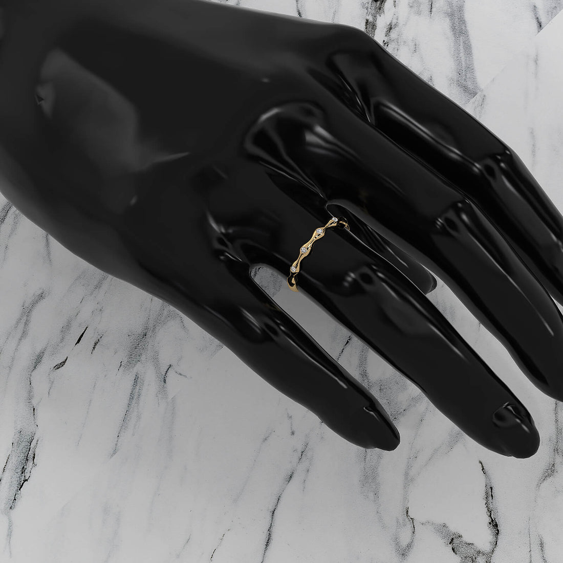 Delicate Bamboo Round Lab Diamond Bezel Set Wedding Ring 0.04ctw.