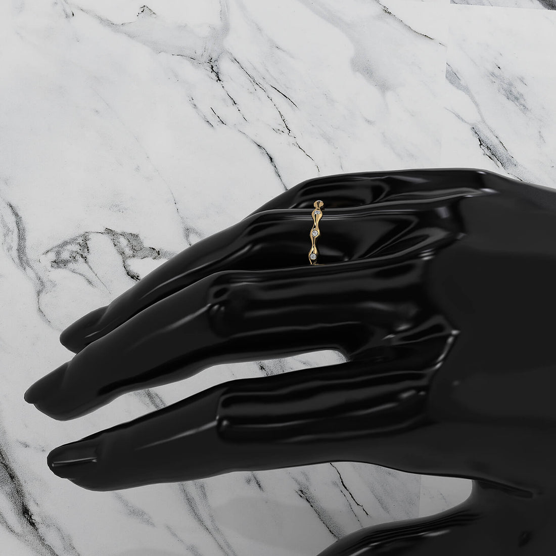 Delicate Bamboo Round Lab Diamond Bezel Set Wedding Ring 0.04ctw.