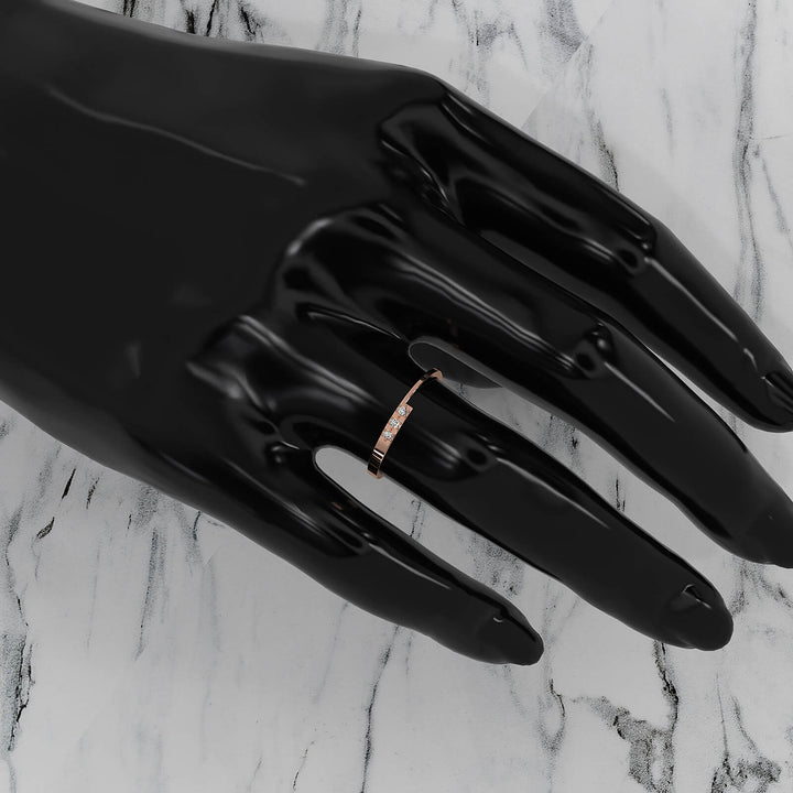 Unique Slim Geometric Round Shape Lab Diamond Fashion Ring 0.04ctw.