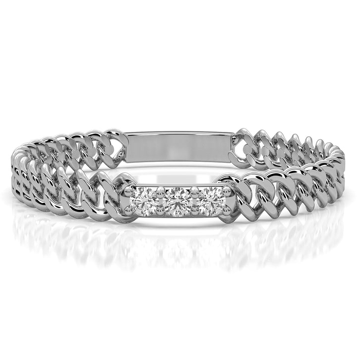 Bold Cuban Chain Link Minimalist Round Lab Diamond Fashion Ring 0.04ctw.