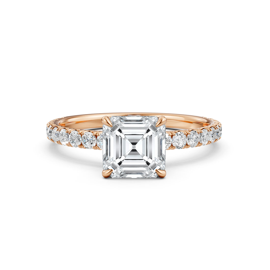 Asscher Diamond Engagement U Cut Prong Setting Ring 14K White Gold