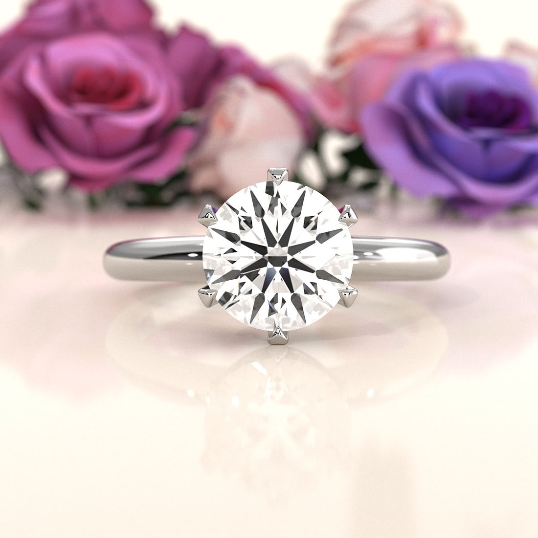 4g Lab Grown Round Diamond Engagement Solitaire 6 Prong Ring Setting IGI Certified 1.00 Ctw.