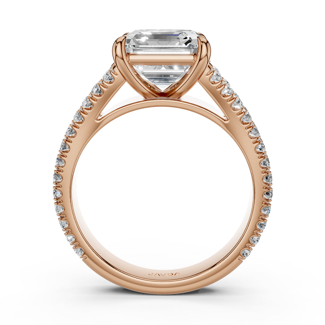 Asscher Split Shank Lab Grown Diamond Engagement French U Pave Set Ring