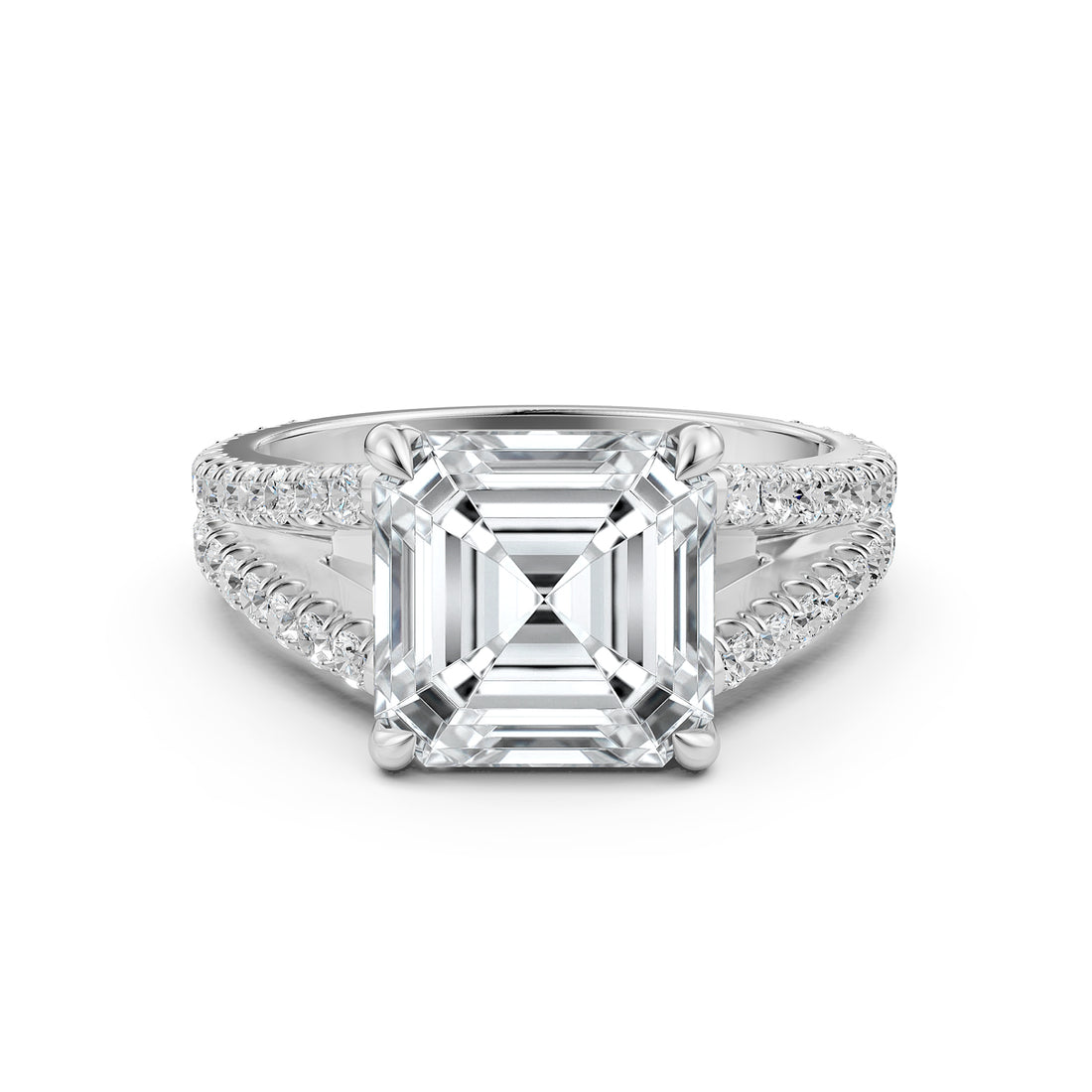 Asscher Split Shank Lab Grown Diamond Engagement French U Pave Set Ring