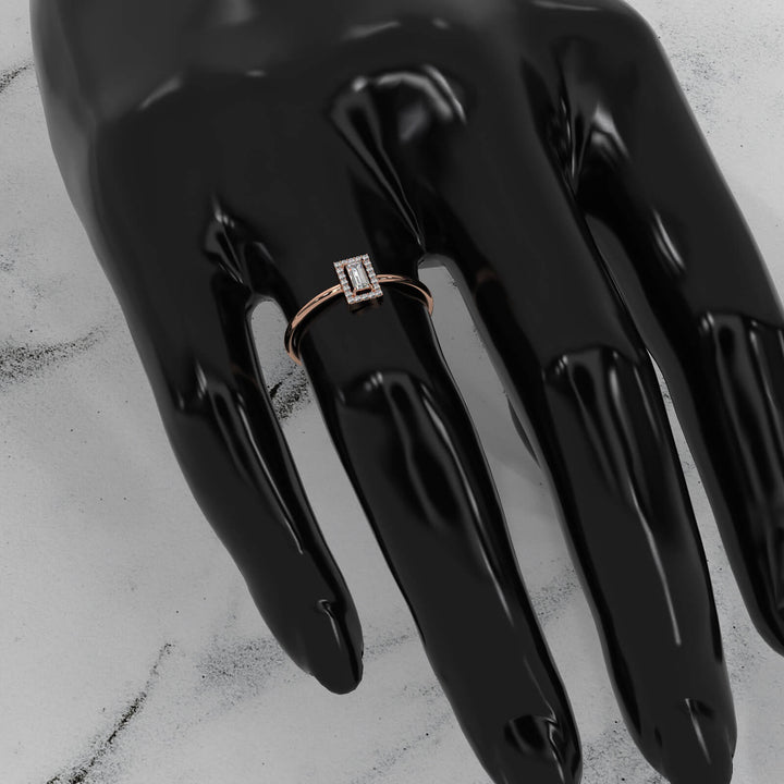 Slim And Dainty Baguette Halo Lab Diamond Engagement Ring 0.17ctw.