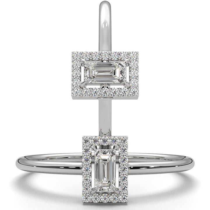 Slim And Dainty Baguette Halo Lab Diamond Engagement Ring 0.17ctw.